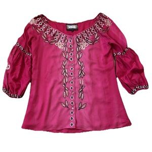 Vintage Collection Hot Pink  “Ombré” Embroidered Off Shoulder 3/4 Sleeve Size S